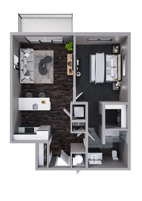 Floor plan for 1 bed, 1 bath, 767 sqft